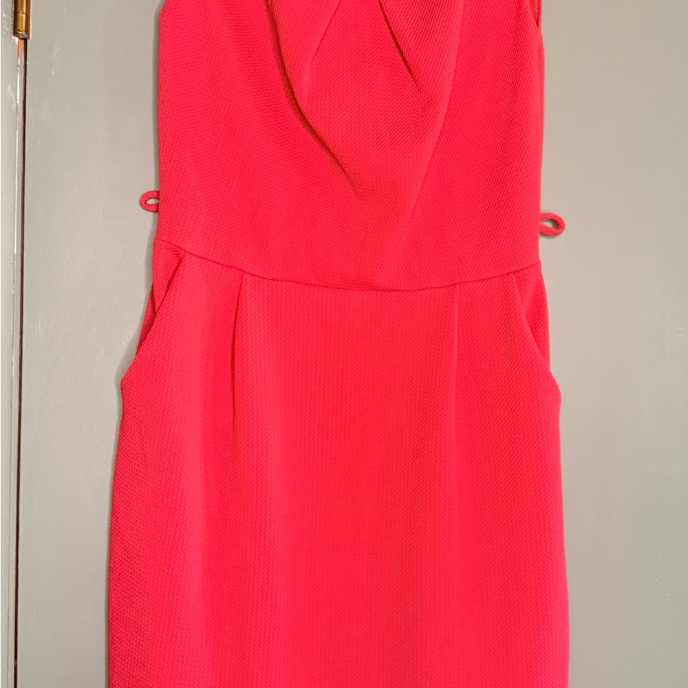 Strapless Coral Pink/Red Sheath Dress